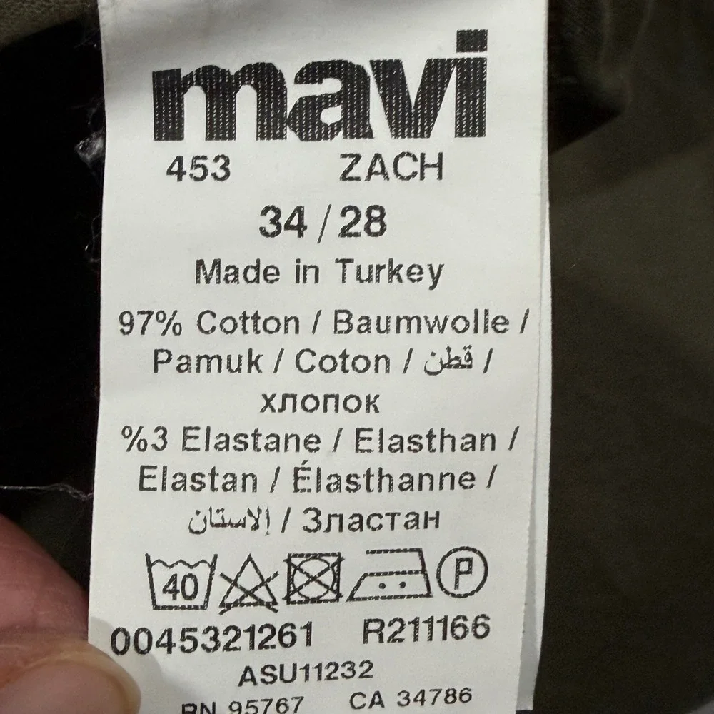 Mavi Jeans Zach Pants‎ Mens 34 Olive Green Straight Leg Twill Trousers